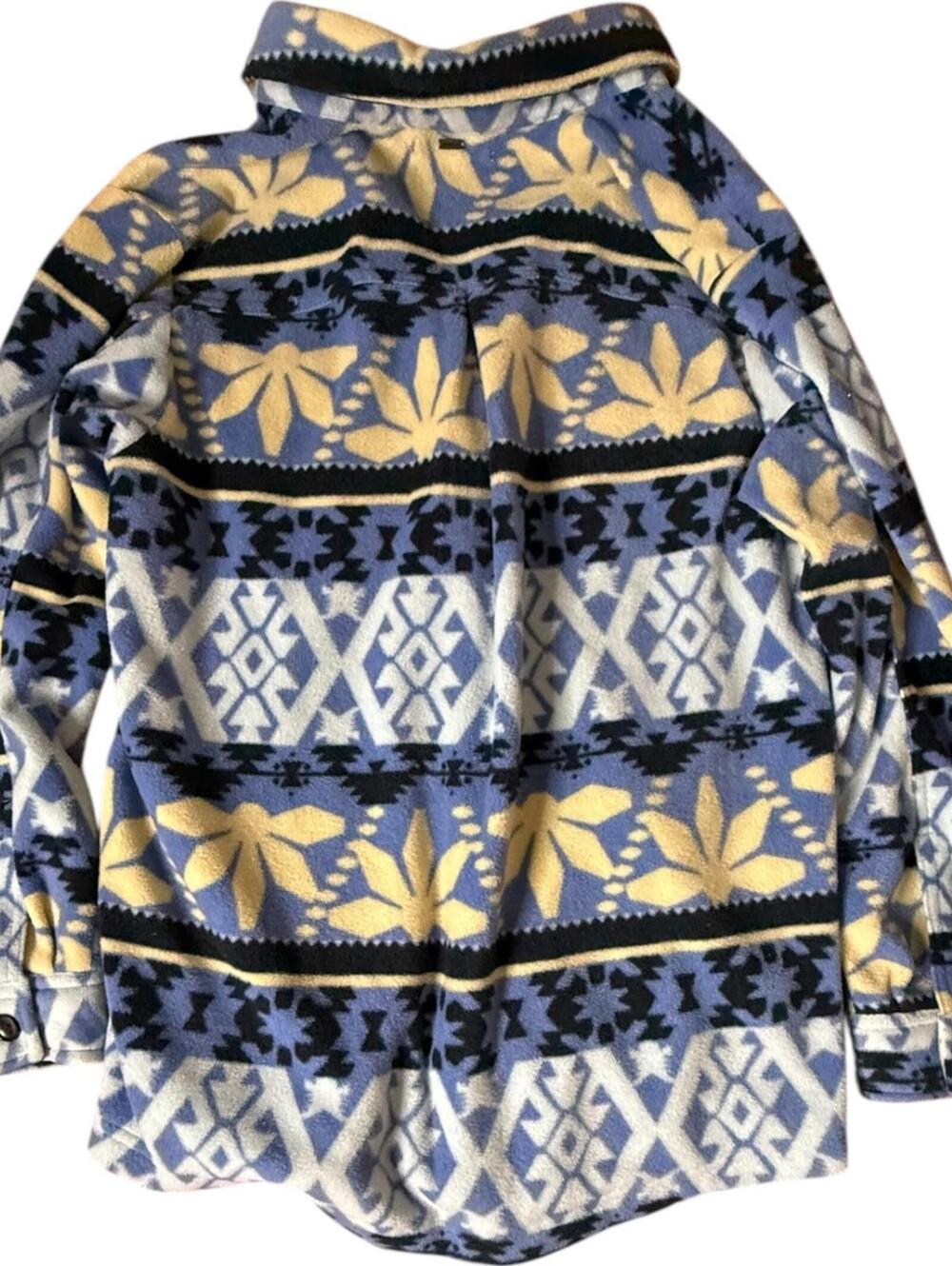 O’Neill Aztec Fleece Button-Up Shacket Blue Yellow Small - Picture 3 of 6